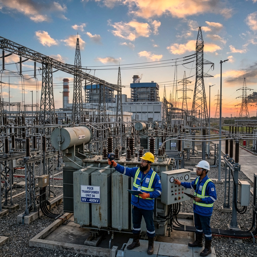 Modern power and energy plant with heavy electrical substations